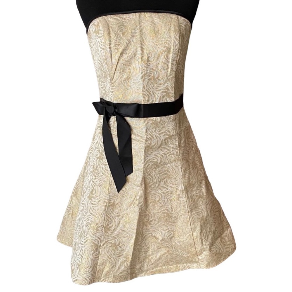 Gunne Sax mini cream with gold metallic brocade w/ black trim party dress prom